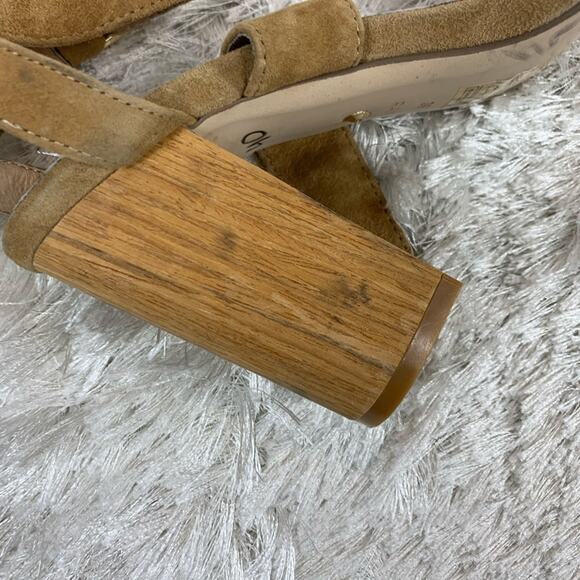 RAYE Gold Tan Suede Wood Heels Revolve Sz  8.5 - Picture 9 of 9